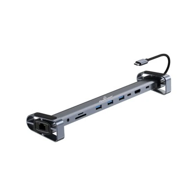 POWERTECH docking station PTR-0152, 10 θυρών, βάση laptop, USB-C, γκρι