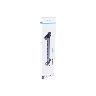 POWERTECH docking station PTR-0152, 10 θυρών, βάση laptop, USB-C, γκρι