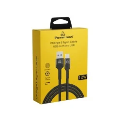 POWERTECH καλώδιο micro USB σε USB PTR-0170, 12W 2.4A, copper, 1.5m, μαύρο