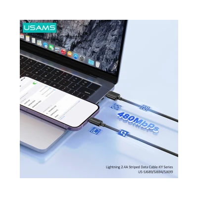 USAMS καλώδιο Lightning σε USB US-SJ689, 2.4A, 480Mbps, 1m, μαύρο