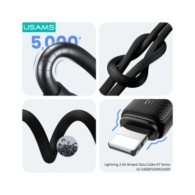 USAMS καλώδιο Lightning σε USB US-SJ694, 2.4A, 480Mbps, 2m, μαύρο