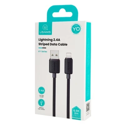USAMS καλώδιο Lightning σε USB US-SJ694, 2.4A, 480Mbps, 2m, μαύρο