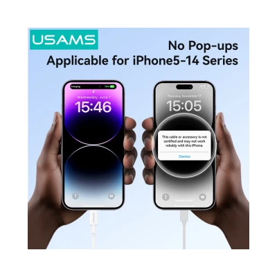 USAMS καλώδιο Lightning σε USB SJ762, 2.4A 12W, 480Mbps, 1m, λευκό