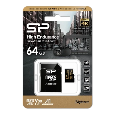 Κάρτα μνήμης microSDHC High Endurance 64GB SILICON POWER Class 10 UHS-I U3 A1 V30 15x11x1mm