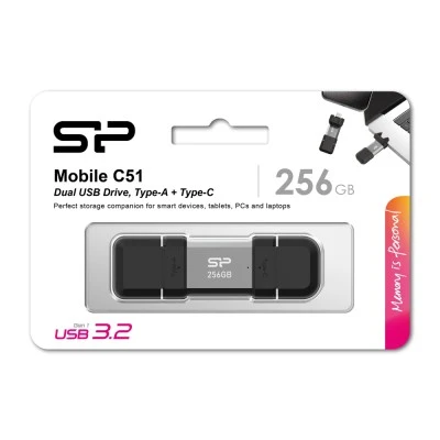SILICON POWER USB Flash Drive C51, USB/USB-C, 256GB, 200MBps, ασημί SILICON POWER USB Flash Drive C51, USB/USB-C, 256GB, 200MBps, ασημί