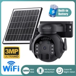 Smart ηλιακή κάμερα SECTEC ST-515C-3M-5W-BK με ανάλυση 3MP, WiFi, περιστροφή PTZ, υποστήριξη SD και στεγανότητα IP65