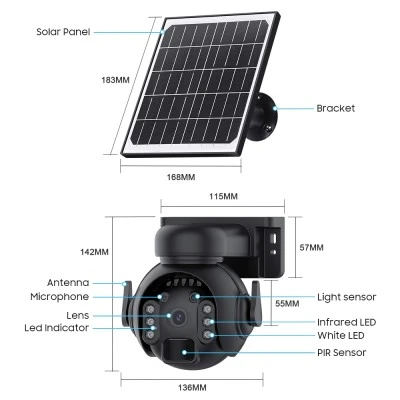 Smart ηλιακή κάμερα SECTEC ST-515C-3M-5W-BK με ανάλυση 3MP, WiFi, περιστροφή PTZ, υποστήριξη SD και στεγανότητα IP65