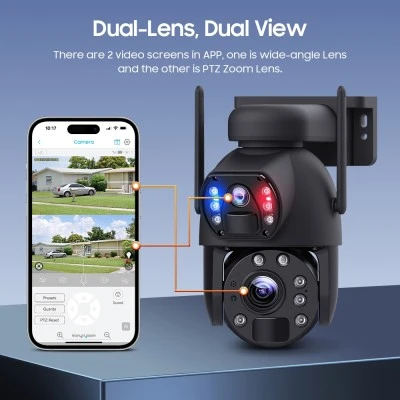 Smart ηλιακή κάμερα SECTEC ST-5986M με dual lens, ανάλυση 3MP, 20x zoom, WiFi, περιστροφή PTZ και υποστήριξη SD