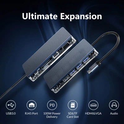 Docking station ORICO WB-11P USB Type-C 11-ports 100W με θύρες για κάρτες SD & TF