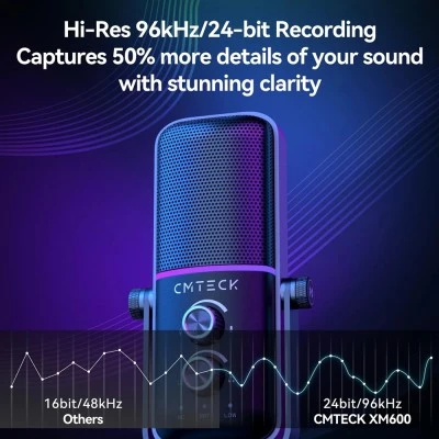 CMTECK επιτραπέζιο μικρόφωνο XM600, omnidirectional/καρδιοειδές, USB, RGB LED, μαύρο CMTECK επιτραπέζιο μικρόφωνο XM600, omnidirectional/καρδιοειδές, USB, RGB LED, μαύρο
