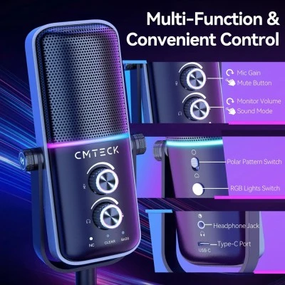 CMTECK επιτραπέζιο μικρόφωνο XM600, omnidirectional/καρδιοειδές, USB, RGB LED, μαύρο CMTECK επιτραπέζιο μικρόφωνο XM600, omnidirectional/καρδιοειδές, USB, RGB LED, μαύρο