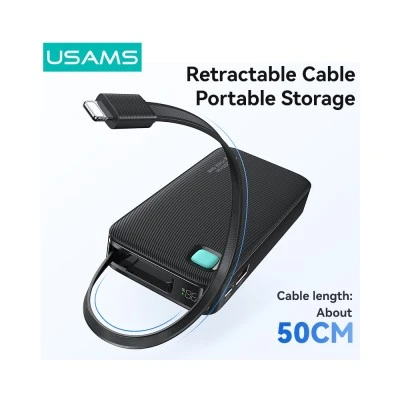 USAMS power bank CD225 με καλώδιο Lightning, 2x θύρες εξόδου, 10000mAh, 20W, λευκό