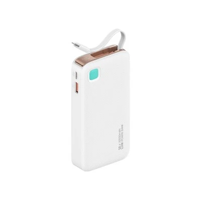 USAMS power bank CD225 με καλώδιο Lightning, 2x θύρες εξόδου, 10000mAh, 20W, λευκό