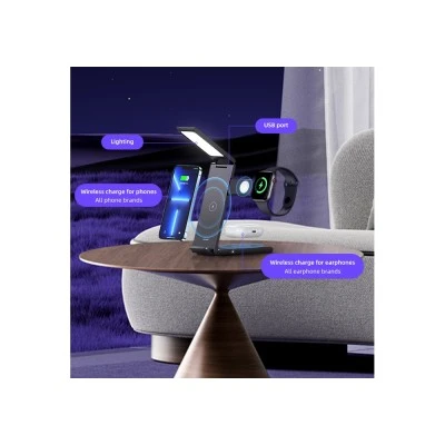 Ασύρματος φορτιστής USAMS US-CD181 με LED 3 σε 1 με μέγιστη απόδοση 15W σε  μαύρο χρώμα