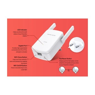 MERCUSYS Powerline Extender MP510 Kit AV1000 Gigabit WiFi Ver: 1.0 διπλό για ασύρματη σύνδεση Wi‑Fi 4 & 2 θύρες Gigabit Ethernet MERCUSYS Powerline Extender MP510 Kit AV1000 Gigabit WiFi Ver: 1.0 διπλό για ασύρματη σύνδεση Wi‑Fi 4 & 2 θύρες Gigabit Ethernet