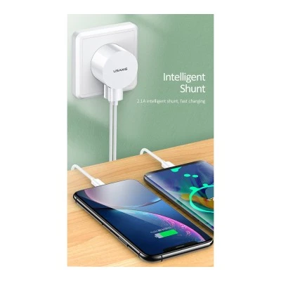 Φορτιστής τοίχου USAMS T20 & καλώδιο Lightning με 2 USB θύρες εξόδου με μέγιστη απόδοση 2.1A