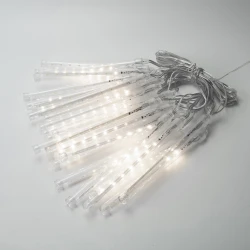 Κουρτίνα LED 200 λαμπάκια με ψυχρό λευκό φως 6000-6500K, διάφανο καλώδιο PVC, μετασχηματιστή 7V και παροχή 5m+5m IP44