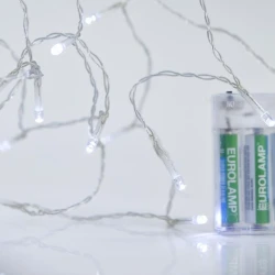 Σειρά 20 LED 5mm με μπαταρίες 3xAA, χρονοδιακόπτη, διάφανο καλώδιο PVC, λευκό, 1,90 m, IP20 (600-05760)