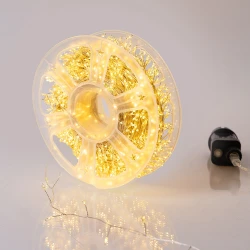 Πυκνή σειρά 40m με 800 mini LED θερμό λευκό, 8 προγράμματα με μνήμη, IP44, ασημί χάλκινο καλώδιο, παροχή 3m, με μετασχηματιστή (roll pack)
