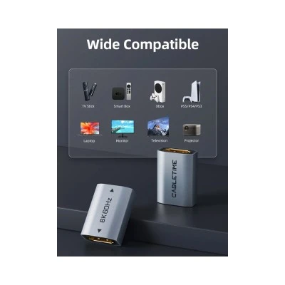 Αντάπτορας CABLETIME HDMI CT-HEF8K-AG, 8K/60Hz, 4K/120Hz, 48 Gbps, γκρι
