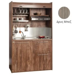 Πολυκουζίνα mini kitchen 125cm με φουρνάκι χωρίς ψυγείο απόχρωση δρυς μπεζ για ξενώνες & γραφεία