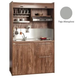 Πολυκουζίνα mini kitchen 125cm με φουρνάκι χωρίς ψυγείο απόχρωση γκρι για ξενώνες, γραφεία & studio