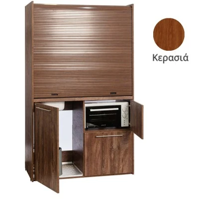 Πολυκουζίνα mini kitchen 125cm με φουρνάκι χωρίς ψυγείο απόχρωση κερασιά για ξενώνες γραφεία& studio