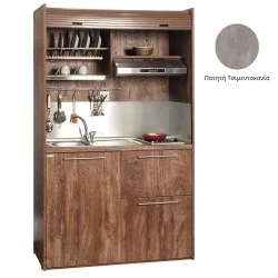 Πολυκουζίνα mini kitchen 125cm με φουρνάκι χωρίς ψυγείο απόχρωση πατητή τσιμεντοκονία για ξενώνες & γραφεία
