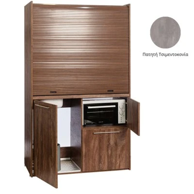 Πολυκουζίνα mini kitchen 125cm με φουρνάκι χωρίς ψυγείο απόχρωση πατητή τσιμεντοκονία για ξενώνες & γραφεία
