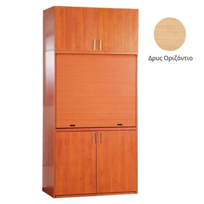 Πολυκουζίνα mini kitchen 125cm με πατάρι & αριστερή γούρνα απόχρωση δρυς για ξενώνες, γραφεία & φοιτητικά studio