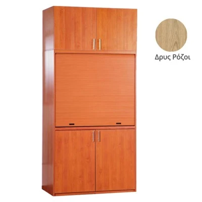 Πολυκουζίνα mini kitchen 125cm με πατάρι & αριστερή γούρνα απόχρωση δρυς ρόζοι για ξενώνες, γραφεία & φοιτητικά studio