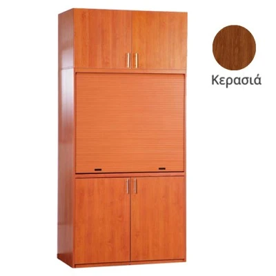 Πολυκουζίνα mini kitchen 125cm με πατάρι & αριστερή γούρνα απόχρωση κερασιάς για ξενώνες, γραφεία & φοιτητικά studio