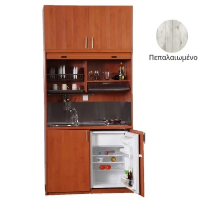 Πολυκουζίνα mini kitchen 125cm με πατάρι & αριστερή γούρνα απόχρωση πεπαλαιωμένου για ξενώνες, γραφεία & studio Πολυκουζίνα mini kitchen 125cm με πατάρι & αριστερή γούρνα απόχρωση πεπαλαιωμένου για ξενώνες, γραφεία & studio