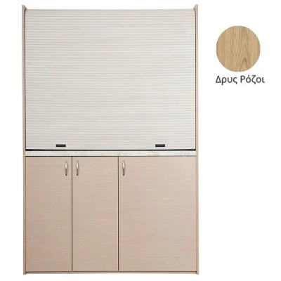 Πολυκουζίνα mini kitchen 140cm απόχρωση δρυς ρόζοι με δεξιά γούρνα για ξενώνες, γραφεία & φοιτητικά studio