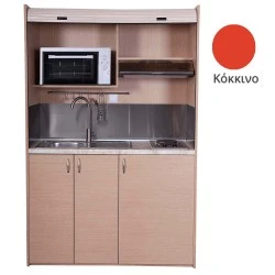 Πολυκουζίνα mini kitchen 140cm απόχρωση κόκκινη με δεξιά γούρνα για ξενώνες, γραφεία & φοιτητικά studio