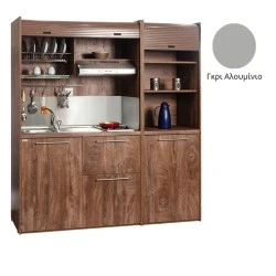 Πολυκουζίνα mini kitchen 190cm με μικρό ψυγείο & μικρό φουρνάκι απόχρωση γκρι για ξενώνες & γραφεία