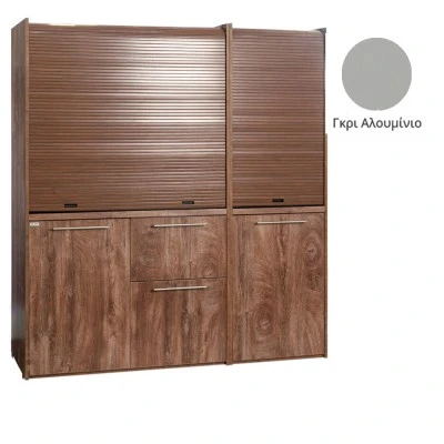 Πολυκουζίνα mini kitchen 190cm με μικρό ψυγείο & μικρό φουρνάκι απόχρωση γκρι για ξενώνες & γραφεία