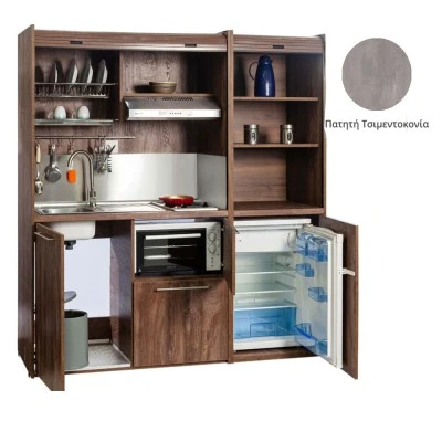 Πολυκουζίνα mini kitchen 190cm με μικρό ψυγείο & μικρό φουρνάκι απόχρωση πατητή τσιμεντοκονία για ξενώνες & γραφεία Πολυκουζίνα mini kitchen 190cm με μικρό ψυγείο & μικρό φουρνάκι απόχρωση πατητή τσιμεντοκονία για ξενώνες & γραφεία