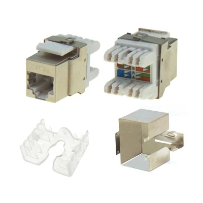 Keystone jack RJ45 outlet / panel STP θωρακισμένο CAT 5e τύπου KRONE 180° SILVER SW1008S SUT