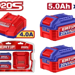 Πακέτο 2 μπαταριών 20V 5.0Ah με ταχυφορτιστή EMTOP ELBCPK2513 για πλατφόρμα P20S
