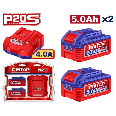 Πακέτο 2 μπαταριών 20V 5.0Ah με ταχυφορτιστή EMTOP ELBCPK2513 για πλατφόρμα P20S