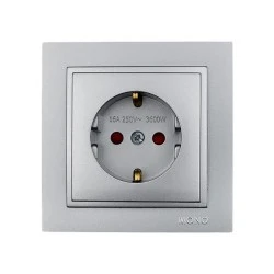 Πρίζα σούκο ασφαλείας Mono Electric σειρά Despina Metallic ασημί