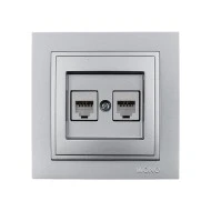 Πρίζα τηλεφώνου διπλή 2x(RJ11623JK) Mono Ekectric ασημί Despina Metallic
