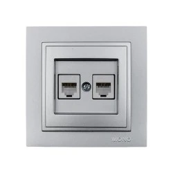 Πρίζα τηλεφώνου διπλή 2x(RJ11623JK) Mono Ekectric ασημί Despina Metallic