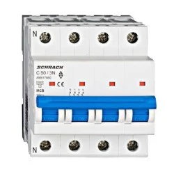 Ασφάλεια αυτόματη τριπολική SCHRACK 3Χ50Α+Ν 4Μ ΑΜ617850 με ουδέτερο 6KA καμπύλη C