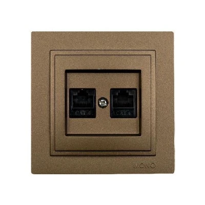 Πρίζα Data διπλή RJ45 CAT6 Mono Electric καφέ σειρά Despina Metallic