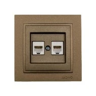 Πρίζα τηλεφώνου διπλή 2x(RJ11623JK) Mono Electric σειρά Despina Metallic καφέ