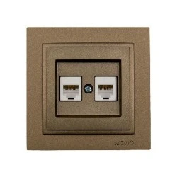 Πρίζα τηλεφώνου διπλή 2x(RJ11623JK) Mono Electric σειρά Despina Metallic καφέ
