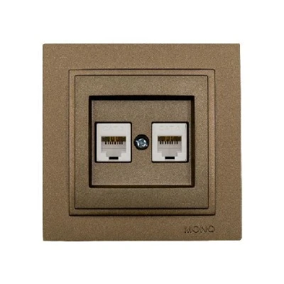 Πρίζα τηλεφώνου διπλή 2x(RJ11623JK) Mono Electric σειρά Despina Metallic καφέ