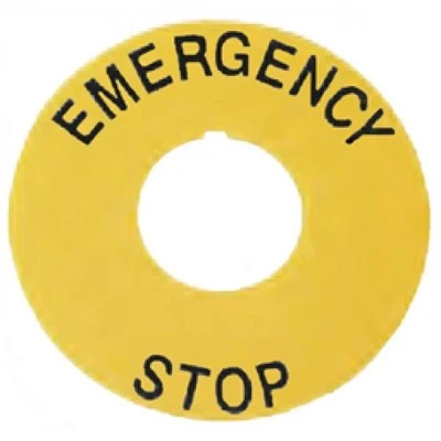 Πινακίδα - ετικέτα ένδειξης Emergency Stop τύπος BET6 για μπουτόν & λυχνίες Φ60 Πινακίδα - ετικέτα ένδειξης Emergency Stop τύπος BET6 για μπουτόν & λυχνίες Φ60